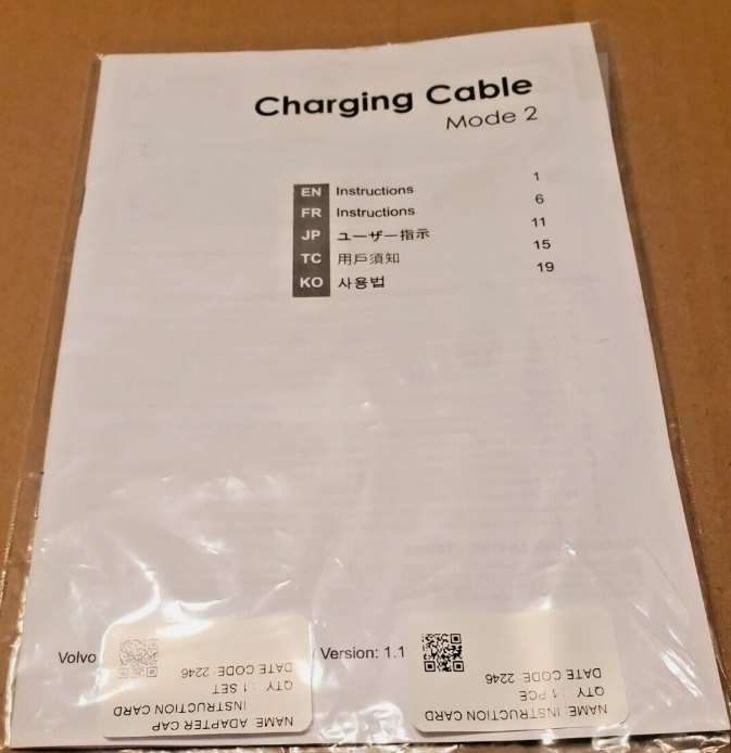 2024 Volvo C40 S60 S90 EV Charger OEM Electric Charging Cord 120/240v 5-15 14-50